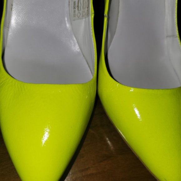 Jonak Paris Leather Neon Yellow Pumps Heels - Picture 3 of 4